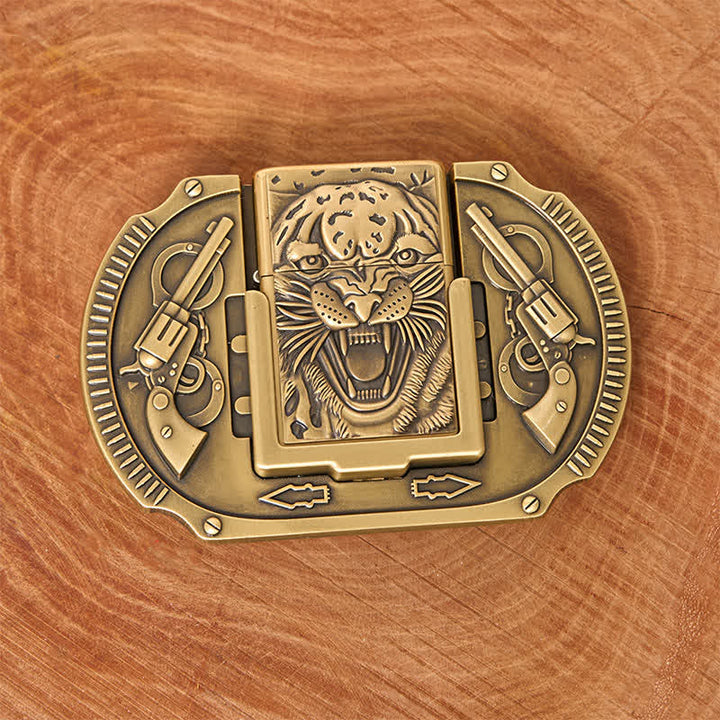Herren DIY bronze Tiger Wildledergürtel mit verstecktem Feuerzeug