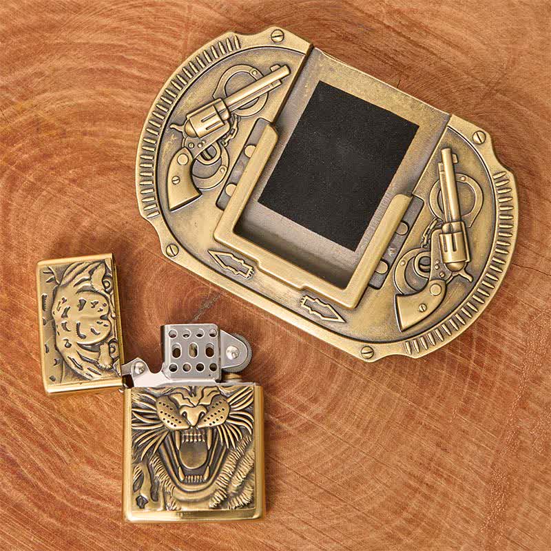 Herren DIY bronze Tiger Wildledergürtel mit verstecktem Feuerzeug