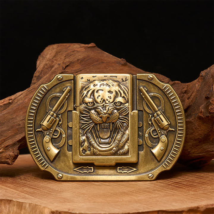 Herren DIY bronze Tiger Wildledergürtel mit verstecktem Feuerzeug
