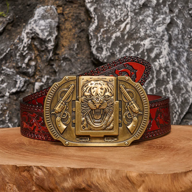 Herren DIY bronze Tiger Wildledergürtel mit verstecktem Feuerzeug