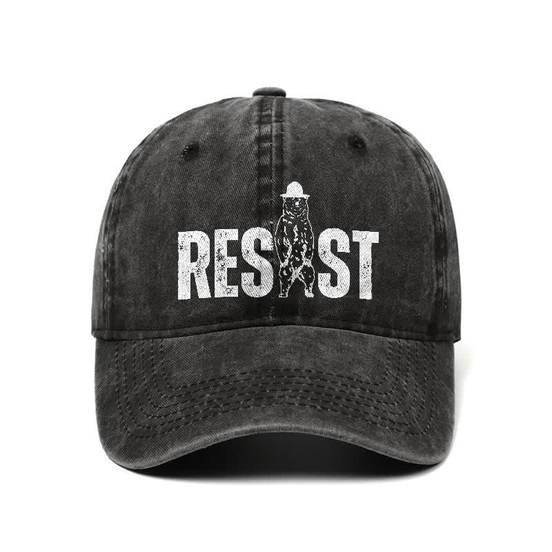 Verstellbare Baseballkappe aus gewaschenem Denim mit Resist-Bären-Print