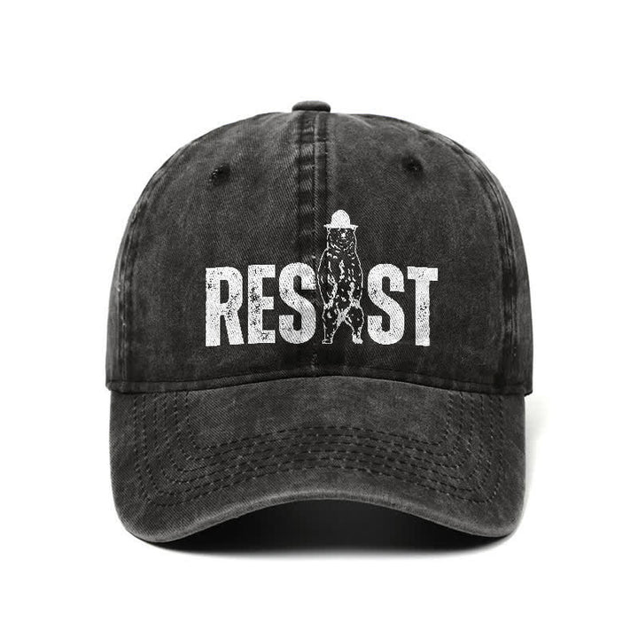Verstellbare Baseballkappe aus gewaschenem Denim mit Resist-Bären-Print