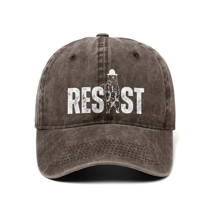 Verstellbare Baseballkappe aus gewaschenem Denim mit Resist-Bären-Print