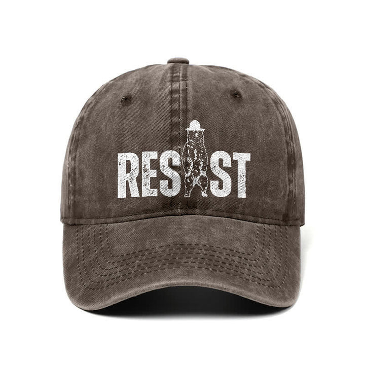 Verstellbare Baseballkappe aus gewaschenem Denim mit Resist-Bären-Print