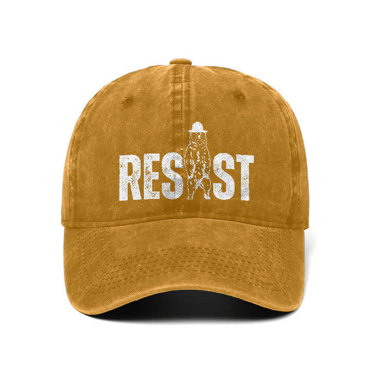 Verstellbare Baseballkappe aus gewaschenem Denim mit Resist-Bären-Print