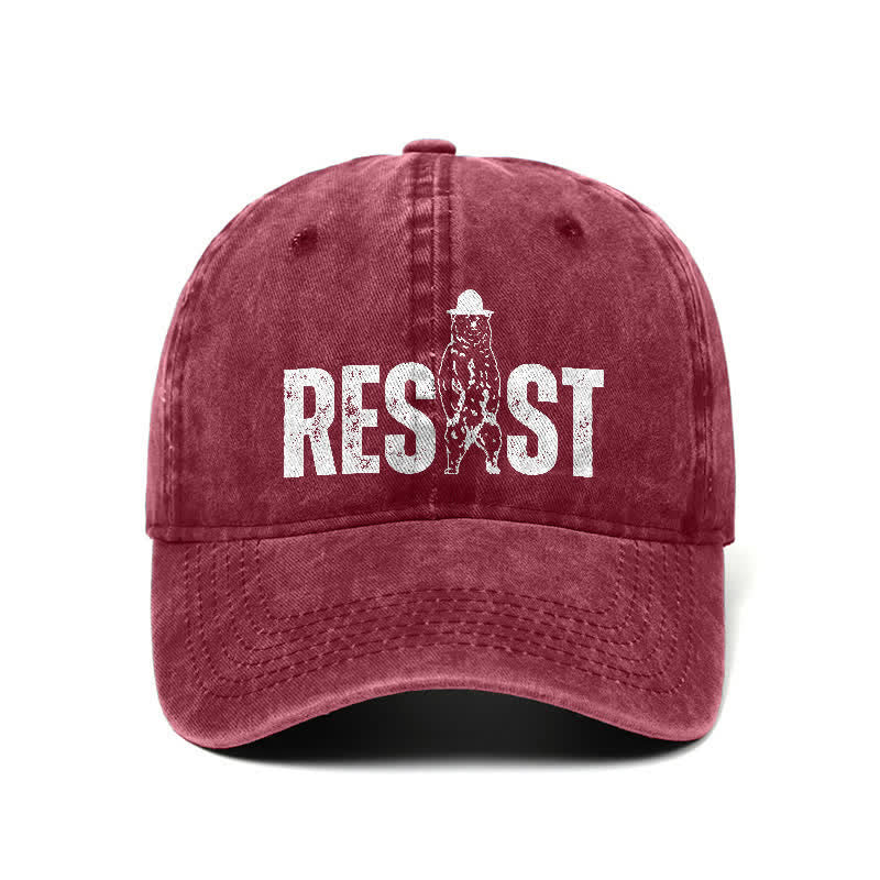 Verstellbare Baseballkappe aus gewaschenem Denim mit Resist-Bären-Print