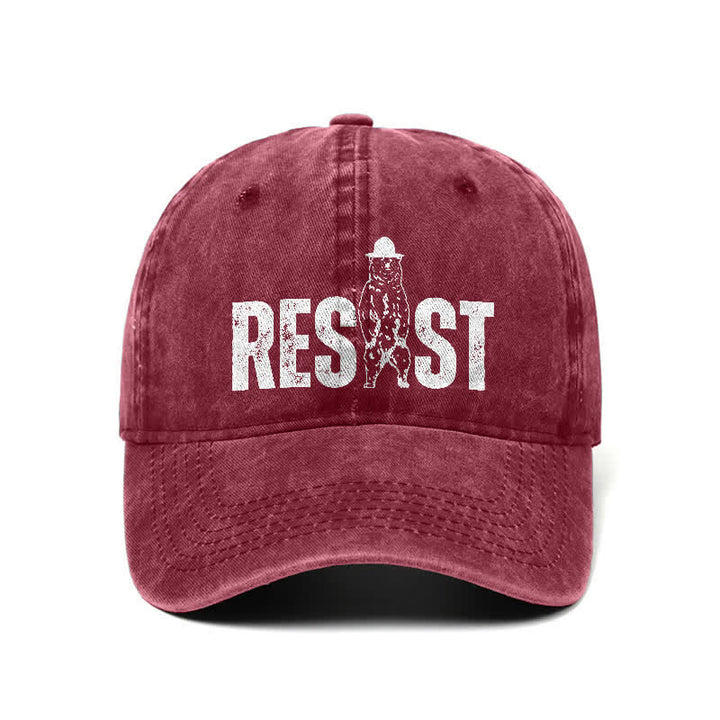Verstellbare Baseballkappe aus gewaschenem Denim mit Resist-Bären-Print