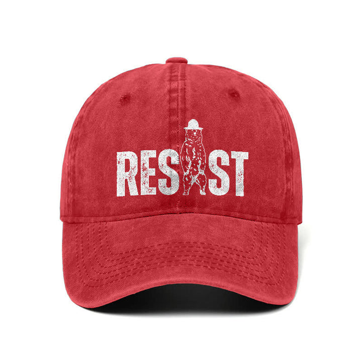 Verstellbare Baseballkappe aus gewaschenem Denim mit Resist-Bären-Print
