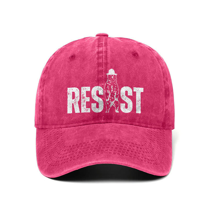 Verstellbare Baseballkappe aus gewaschenem Denim mit Resist-Bären-Print