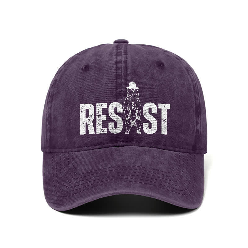 Verstellbare Baseballkappe aus gewaschenem Denim mit Resist-Bären-Print