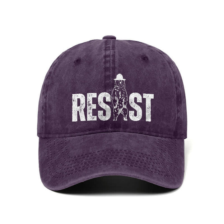 Verstellbare Baseballkappe aus gewaschenem Denim mit Resist-Bären-Print