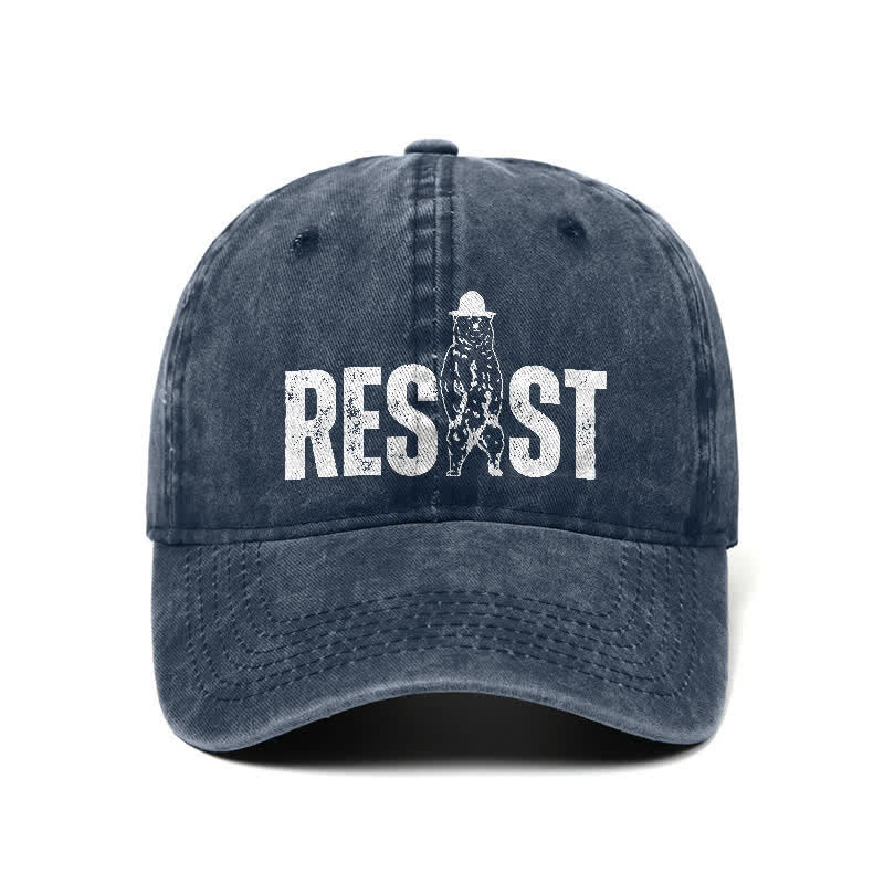 Verstellbare Baseballkappe aus gewaschenem Denim mit Resist-Bären-Print