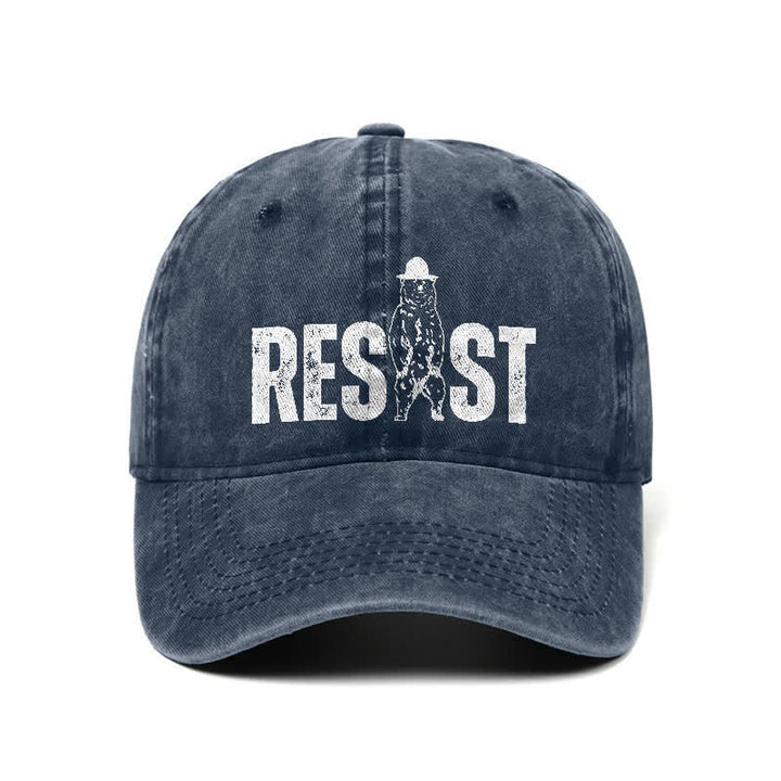 Verstellbare Baseballkappe aus gewaschenem Denim mit Resist-Bären-Print