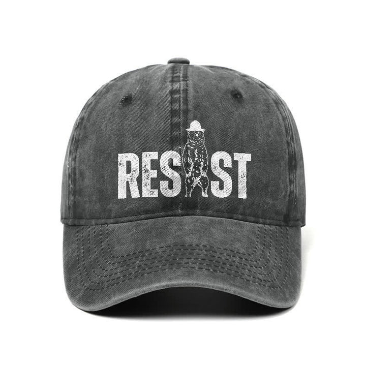 Verstellbare Baseballkappe aus gewaschenem Denim mit Resist-Bären-Print