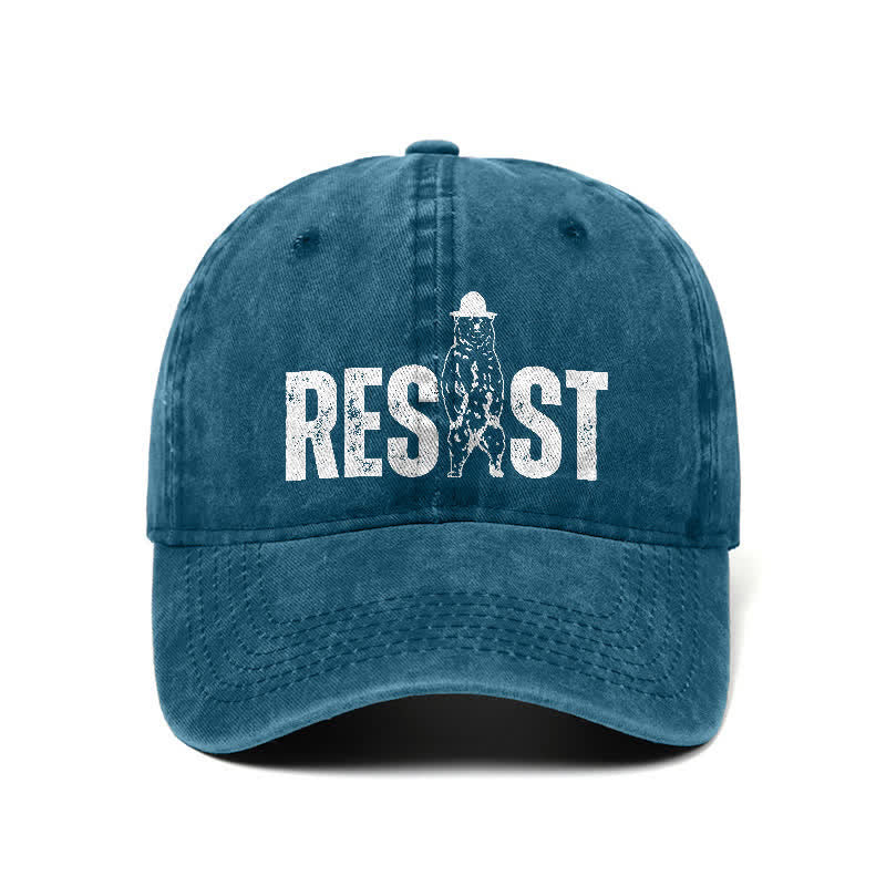 Verstellbare Baseballkappe aus gewaschenem Denim mit Resist-Bären-Print