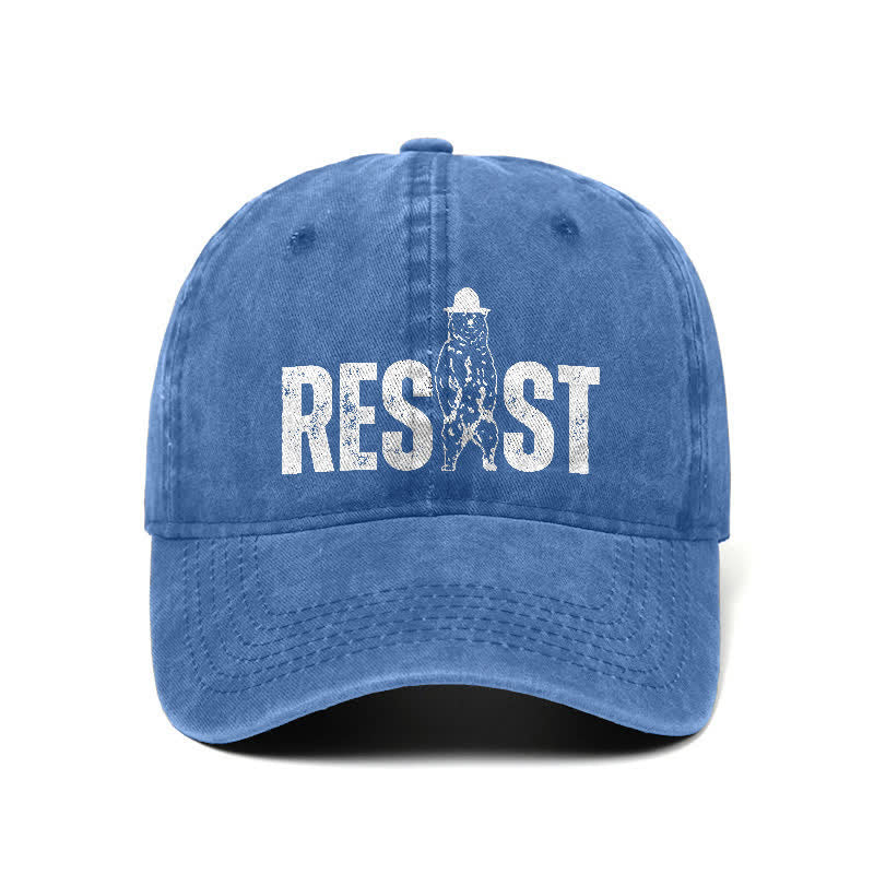 Verstellbare Baseballkappe aus gewaschenem Denim mit Resist-Bären-Print