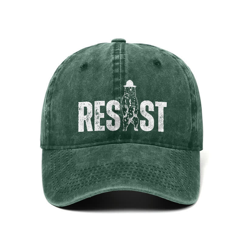 Verstellbare Baseballkappe aus gewaschenem Denim mit Resist-Bären-Print