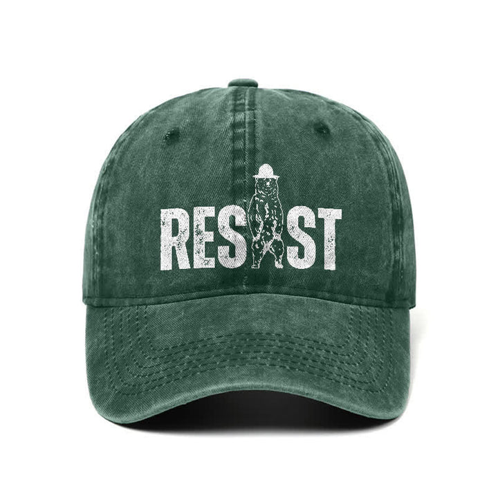 Verstellbare Baseballkappe aus gewaschenem Denim mit Resist-Bären-Print