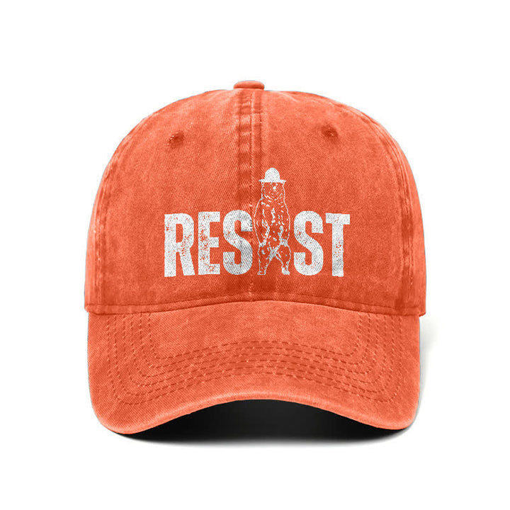 Verstellbare Baseballkappe aus gewaschenem Denim mit Resist-Bären-Print