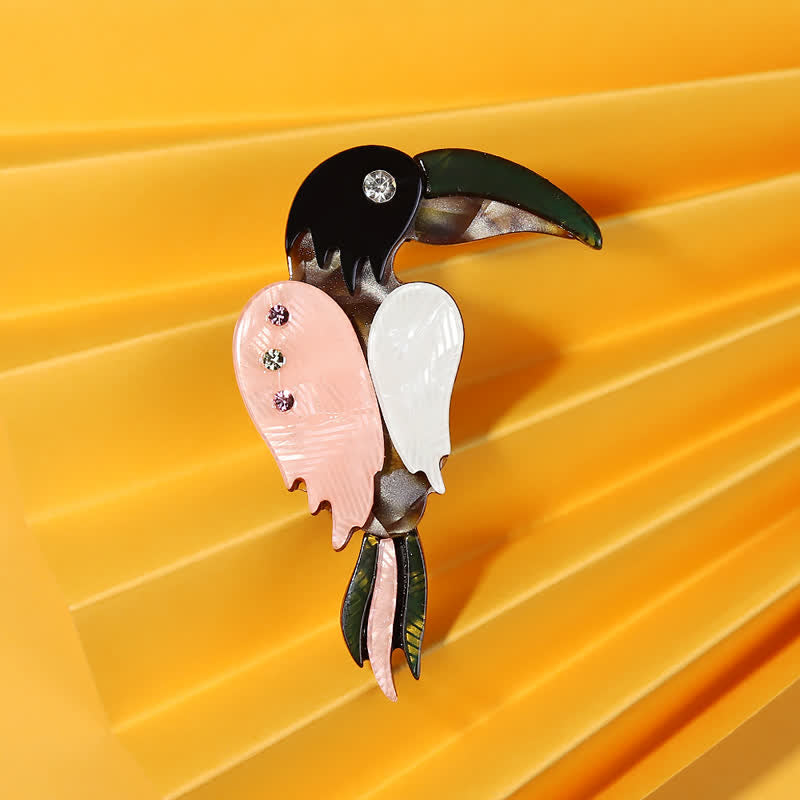 Cartoon Specht Vogel Handgemachte Acryl Brosche - Schwarz & Pink - image 1