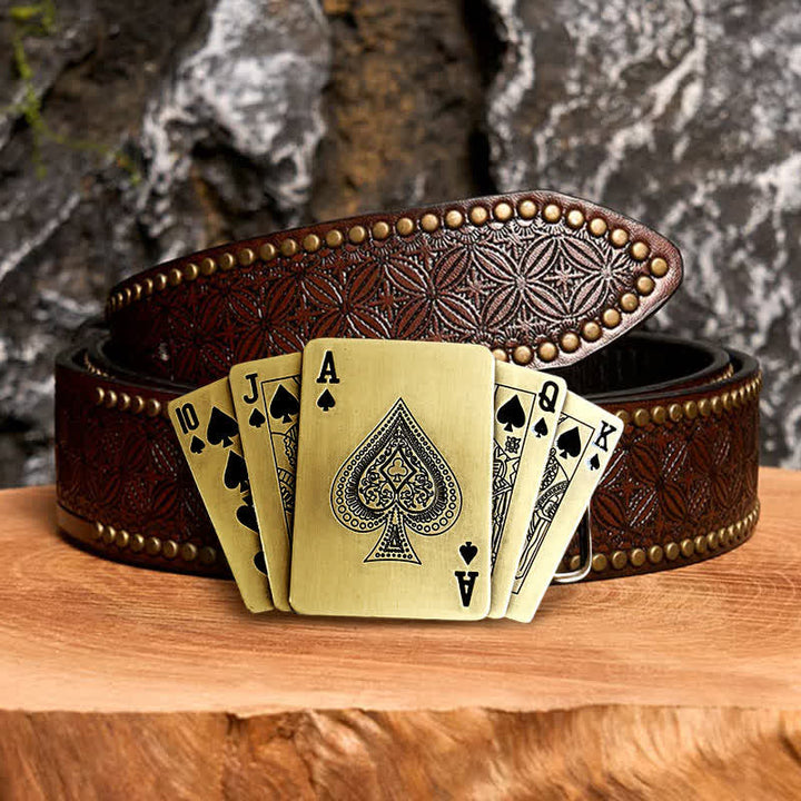 Herren DIY Bronze Royal Flush Ledergürtel mit verborgenem Feuerzeug
