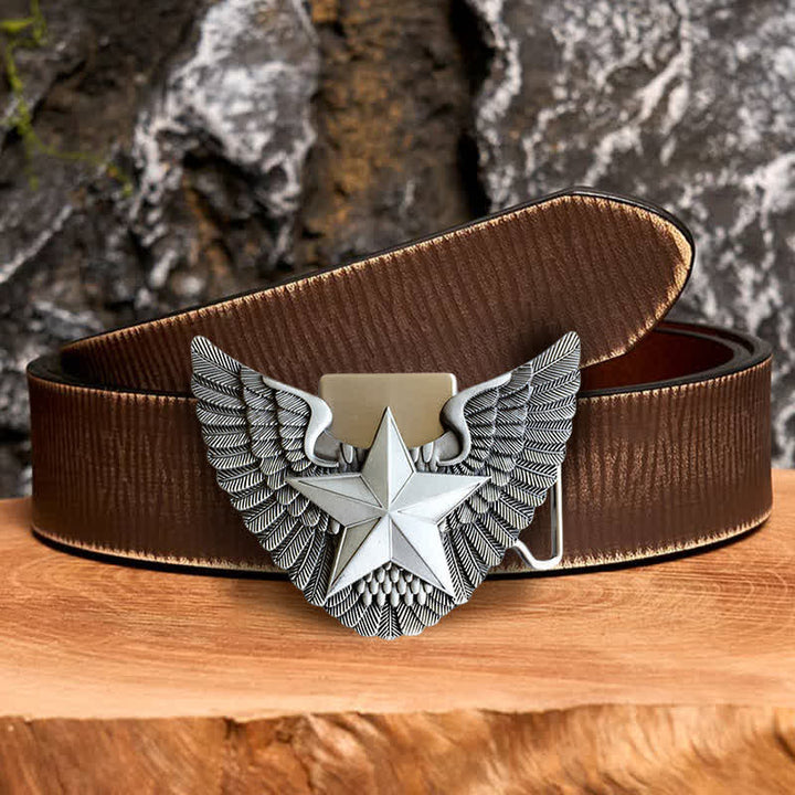 Herren DIY Engelsschwingenstern-Leder Gürtel mit verstecktem Feuerzeug - Stern - Brauner Distressed-Gürtel - 42 - image 5