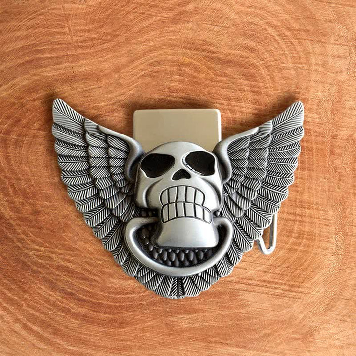 Männer DIY Totenkopf Engel Flügel Leder Gürtel mit verborgenem Feuerzeug
