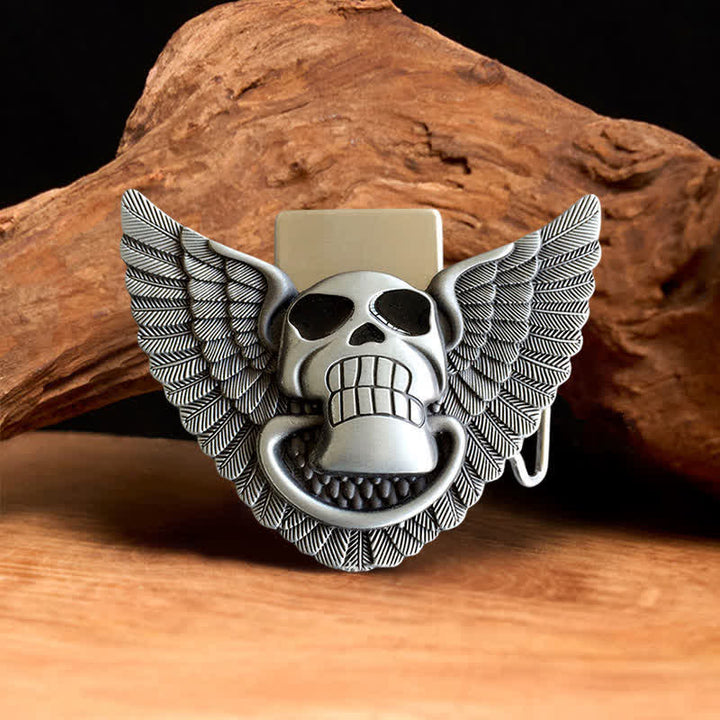 Männer DIY Totenkopf Engel Flügel Leder Gürtel mit verborgenem Feuerzeug