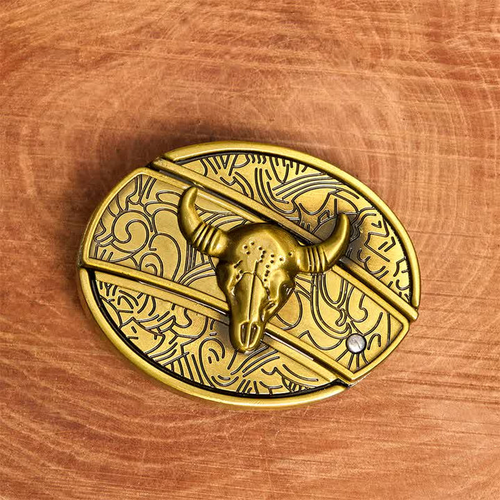 Herren DIY Bronze Longhorn Bull Verstecktes Klappmesser Ledergürtel - image 4