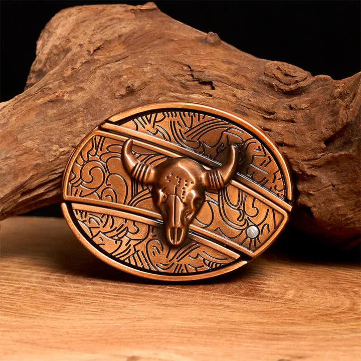 Herren DIY Rot Bronze Longhorn Bull Verstecktes Klappmesser Ledergürtel - Longhorn-Bulle - Ohne Gürtel - Nicht im Lieferumfang enthaltener Gürtel - image 1