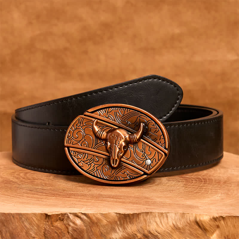 Herren DIY Rot Bronze Longhorn Bull Verstecktes Klappmesser Ledergürtel - Longhorn-Bulle - Schwarzer PU-Gürtel - 42 - image 5