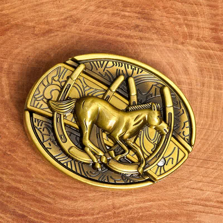 Herren DIY Bronze Galoppierendes Pferd Verstecktes Klappmesser Ledergürtel - image 3