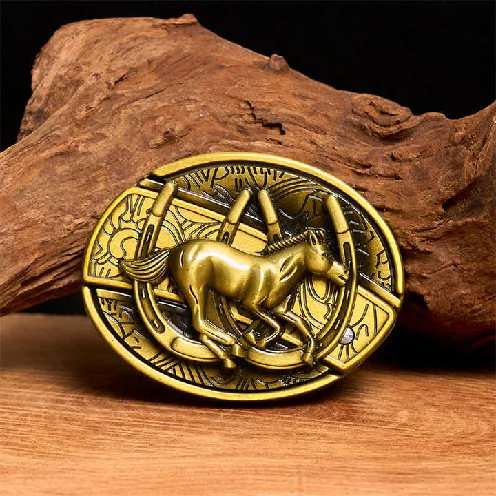 Herren DIY Bronze Galoppierendes Pferd Verstecktes Klappmesser Ledergürtel - Galoppierendes Pferd - Ohne Gürtel - Nicht im Lieferumfang enthaltener Gürtel - image 1