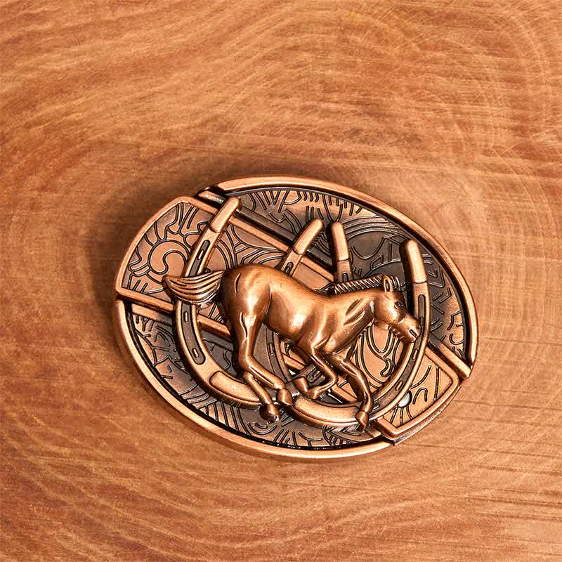 Herren DIY Rot Bronze Galoppierendes Pferd Verstecktes Klappmesser Ledergürtel - image 3