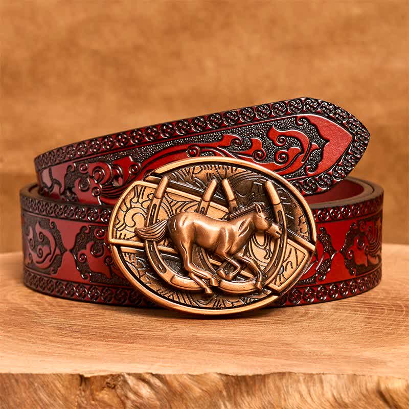 Herren DIY Rot Bronze Galoppierendes Pferd Verstecktes Klappmesser Ledergürtel - Galoppierendes Pferd - Brauner geschnitzter Gürtel - 42 - image 8