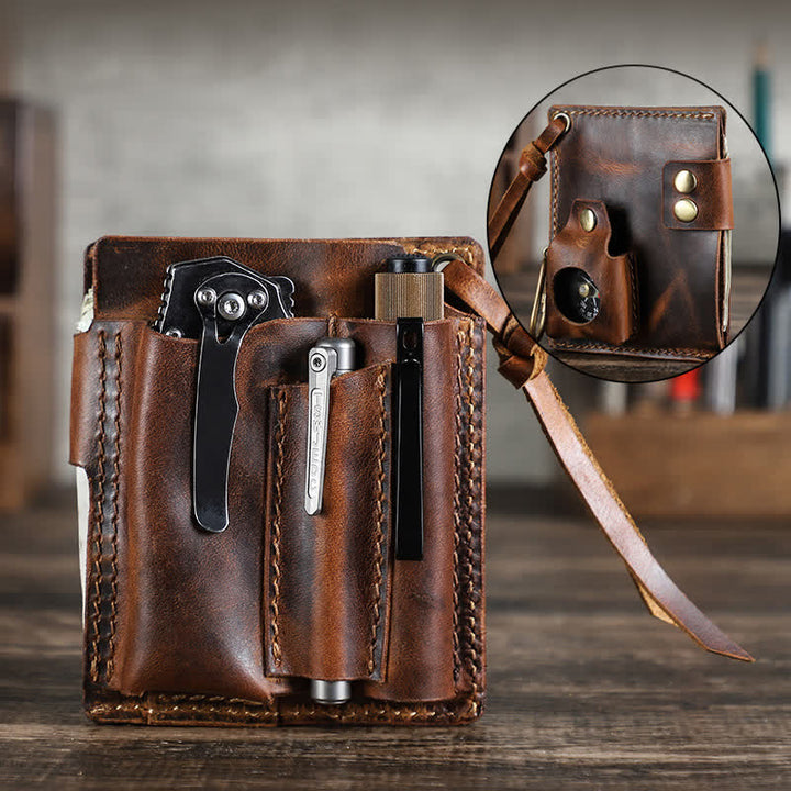Benutzerdefinierter Name EDC Brieftasche Tasche Organizer Leder Gürteltasche - Kaffee - image 1