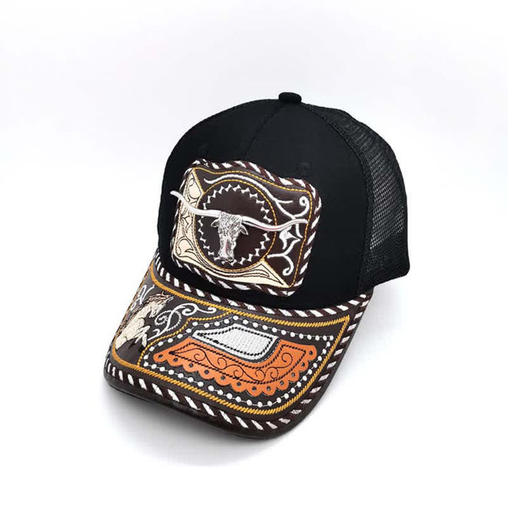 Schwarzes 3D-Metallmuster, Western-Ethno-Mode, mexikanischer Trucker-Hut (Vorverkauf) - Stier - Einstellbar (ca. 22"-23 5/8") - image 1