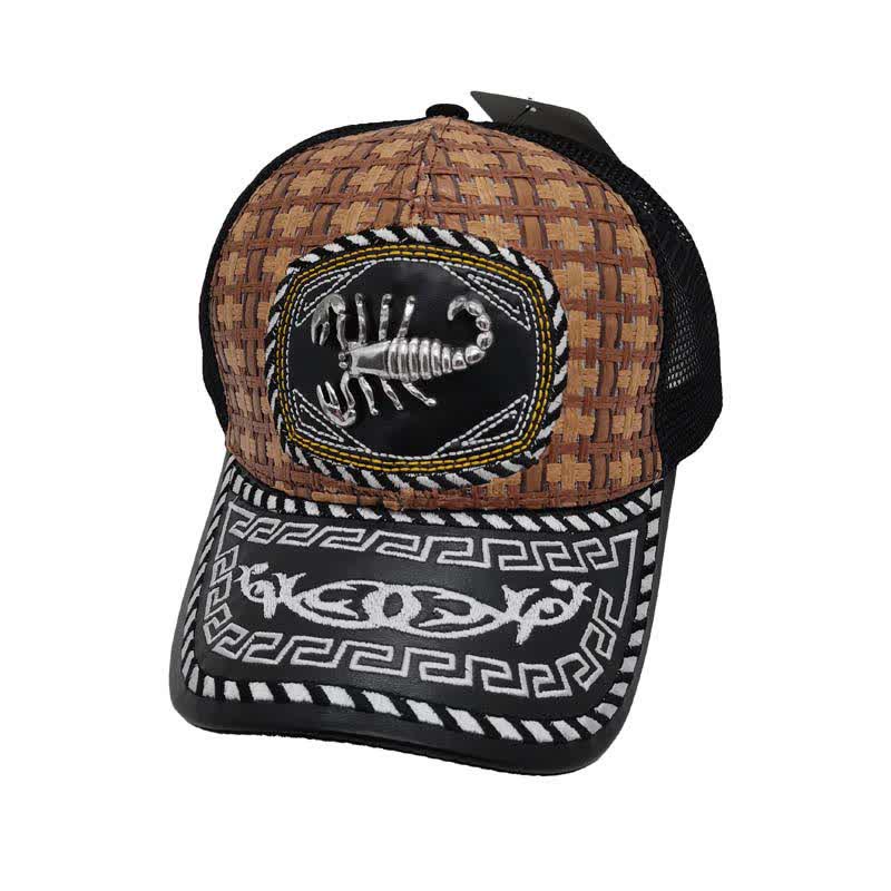 Braune gewebte Trucker-Mütze mit 3D-Metallmuster im mexikanischen Ethno-Stil (Vorverkauf) - Skorpion - M (22"-22 7/8") - image 6