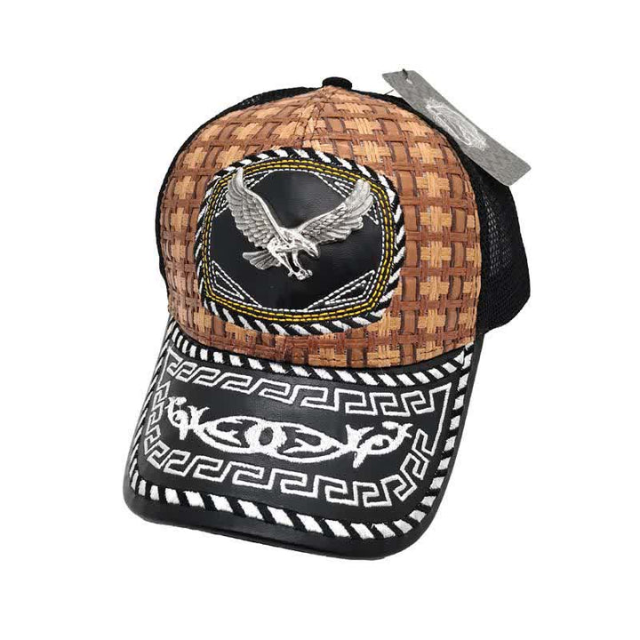 Braune gewebte Trucker-Mütze mit 3D-Metallmuster im mexikanischen Ethno-Stil (Vorverkauf) - Adler - M (22"-22 7/8") - image 5