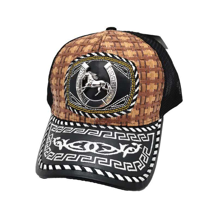 Braune gewebte Trucker-Mütze mit 3D-Metallmuster im mexikanischen Ethno-Stil (Vorverkauf) - Hufeisen - M (22"-22 7/8") - image 3