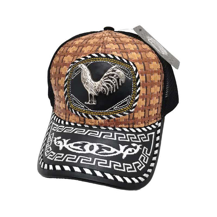 Braune gewebte Trucker-Mütze mit 3D-Metallmuster im mexikanischen Ethno-Stil (Vorverkauf) - Hahn - M (22"-22 7/8") - image 4