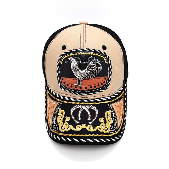 Beigefarbene Trucker-Mütze mit 3D-Metalldekor und Stickerei im mexikanischen Ethno-Stil (Vorverkauf) - image 9