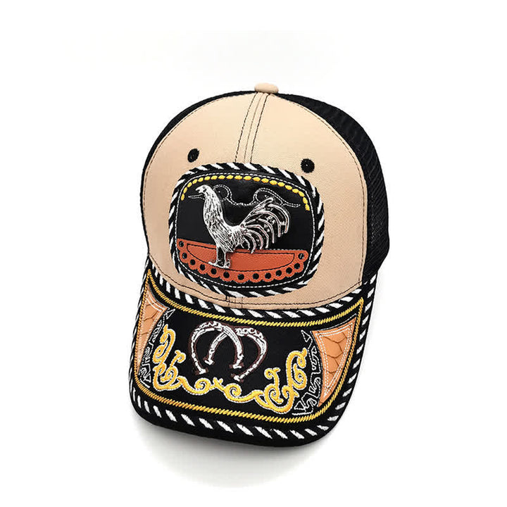 Beigefarbene Trucker-Mütze mit 3D-Metalldekor und Stickerei im mexikanischen Ethno-Stil (Vorverkauf) - Hahn - Einstellbar (22"-23 5/8") - image 8