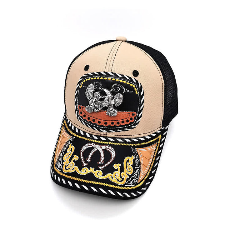 Beigefarbene Trucker-Mütze mit 3D-Metalldekor und Stickerei im mexikanischen Ethno-Stil (Vorverkauf) - Vögel - Einstellbar (22"-23 5/8") - image 11