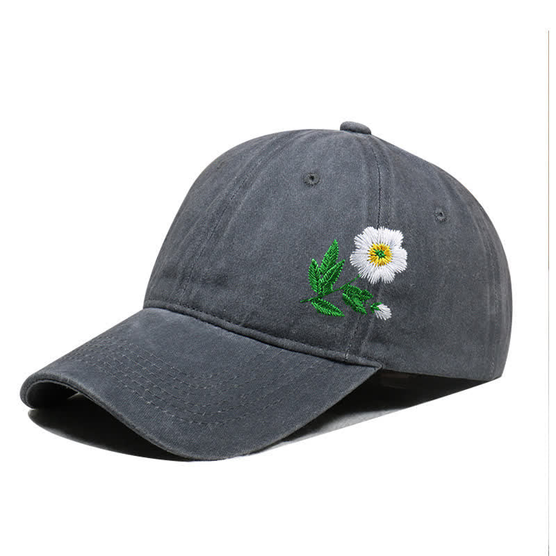 Sommerliche, bestickte, florale Gänseblümchen-Baseballkappe, verstellbar - Stil Nr. 1 - Grau - Einstellbar (ca. 21 5/8"-22 7/8") - image 6