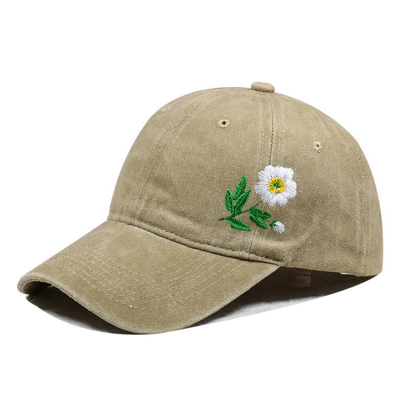 Sommerliche, bestickte, florale Gänseblümchen-Baseballkappe, verstellbar - Stil Nr. 1 - Khaki - Einstellbar (ca. 21 5/8"-22 7/8") - image 10