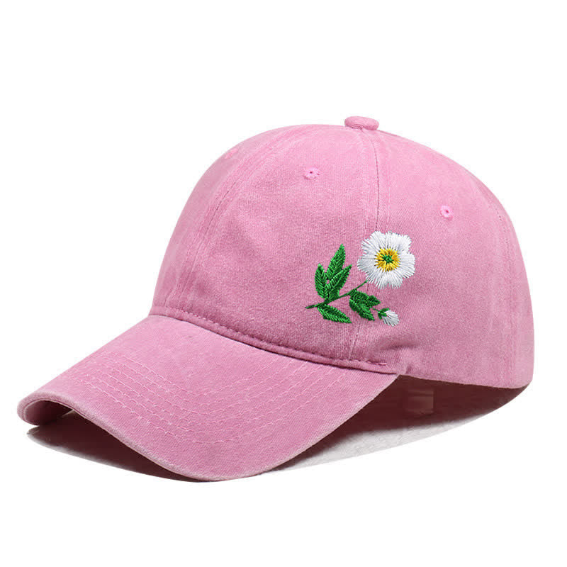 Sommerliche, bestickte, florale Gänseblümchen-Baseballkappe, verstellbar - Stil Nr. 1 - Rosa - Einstellbar (ca. 21 5/8"-22 7/8") - image 7