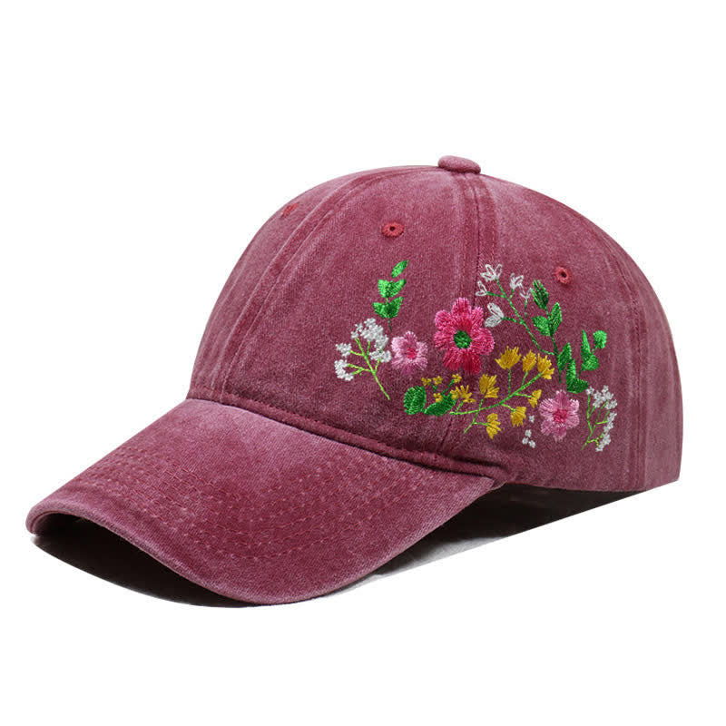 Sommerliche, bestickte, florale Gänseblümchen-Baseballkappe, verstellbar - Stil Nr. 3 - Burgund - Einstellbar (ca. 21 5/8"-22 7/8") - image 18
