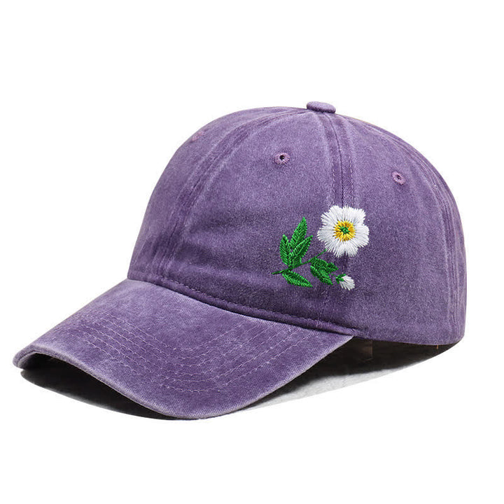 Sommerliche, bestickte, florale Gänseblümchen-Baseballkappe, verstellbar - Stil Nr. 1 - Lila - Einstellbar (ca. 21 5/8"-22 7/8") - image 1