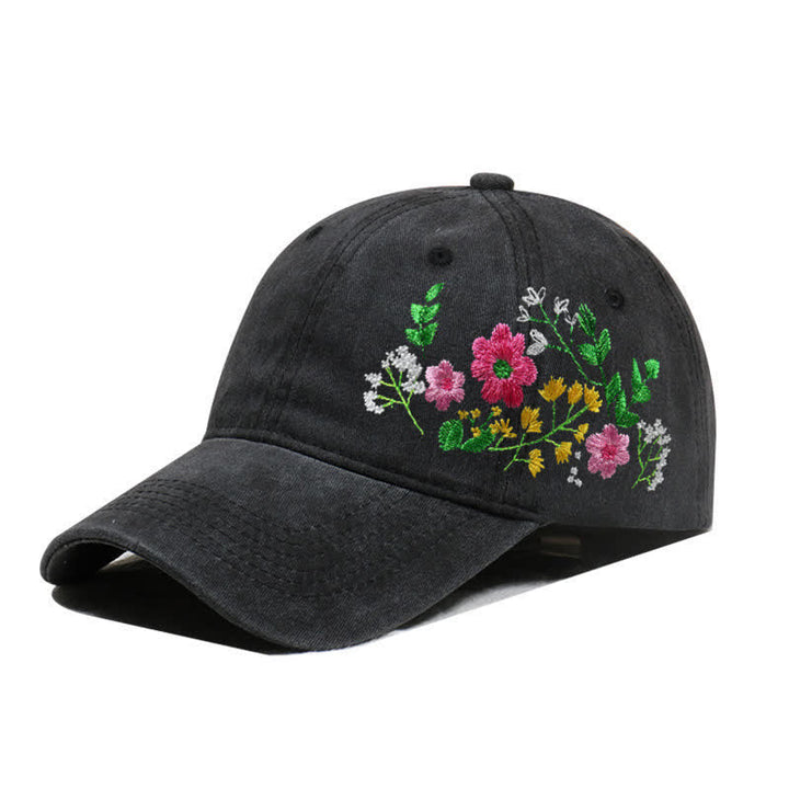 Sommerliche, bestickte, florale Gänseblümchen-Baseballkappe, verstellbar - Stil Nr. 3 - Schwarz - Einstellbar (ca. 21 5/8"-22 7/8") - image 16
